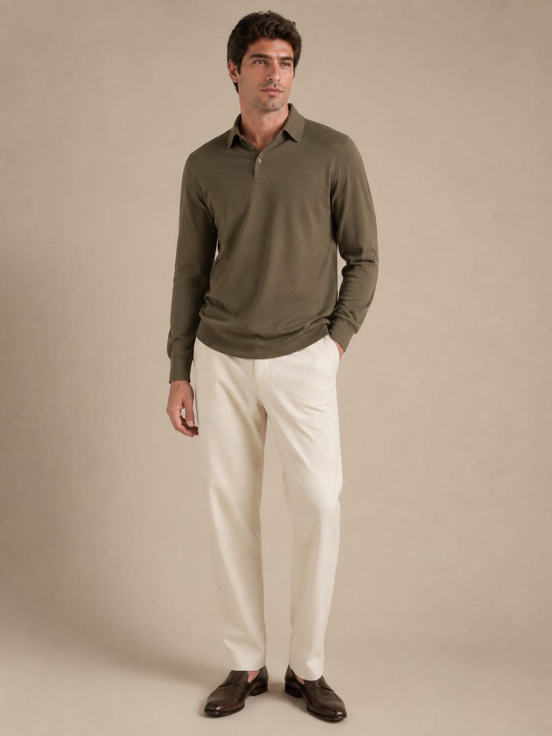 Polo Manga Longa Oliva
